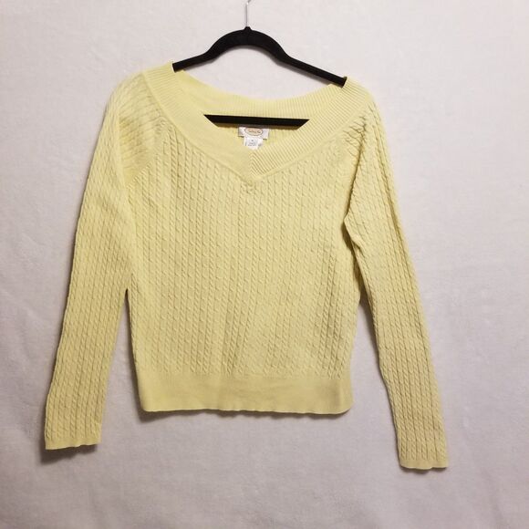 Talbots Small Sweater Cable Knit Butter Yellow V-Neck Cotton Preppy Classic Vtg - Picture 1 of 8